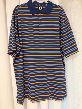 FootJoy Navy, Gold & White Horizontal Stripe Golf Polo